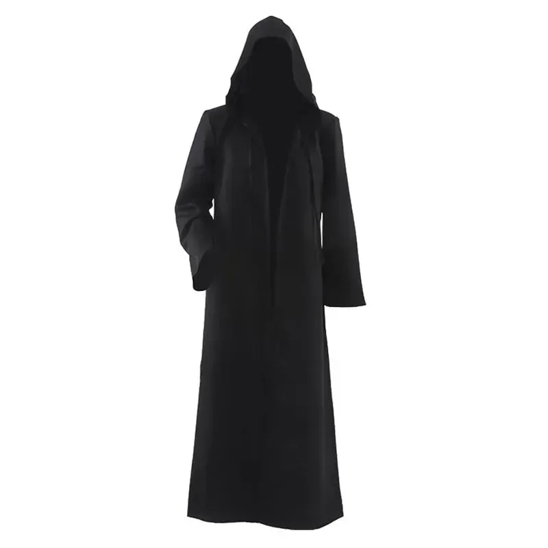 Halloween manto cosplay traje adultos feiticeiro camisa longa com capuz preto robe traje feiticeiro túnica com capuz robe