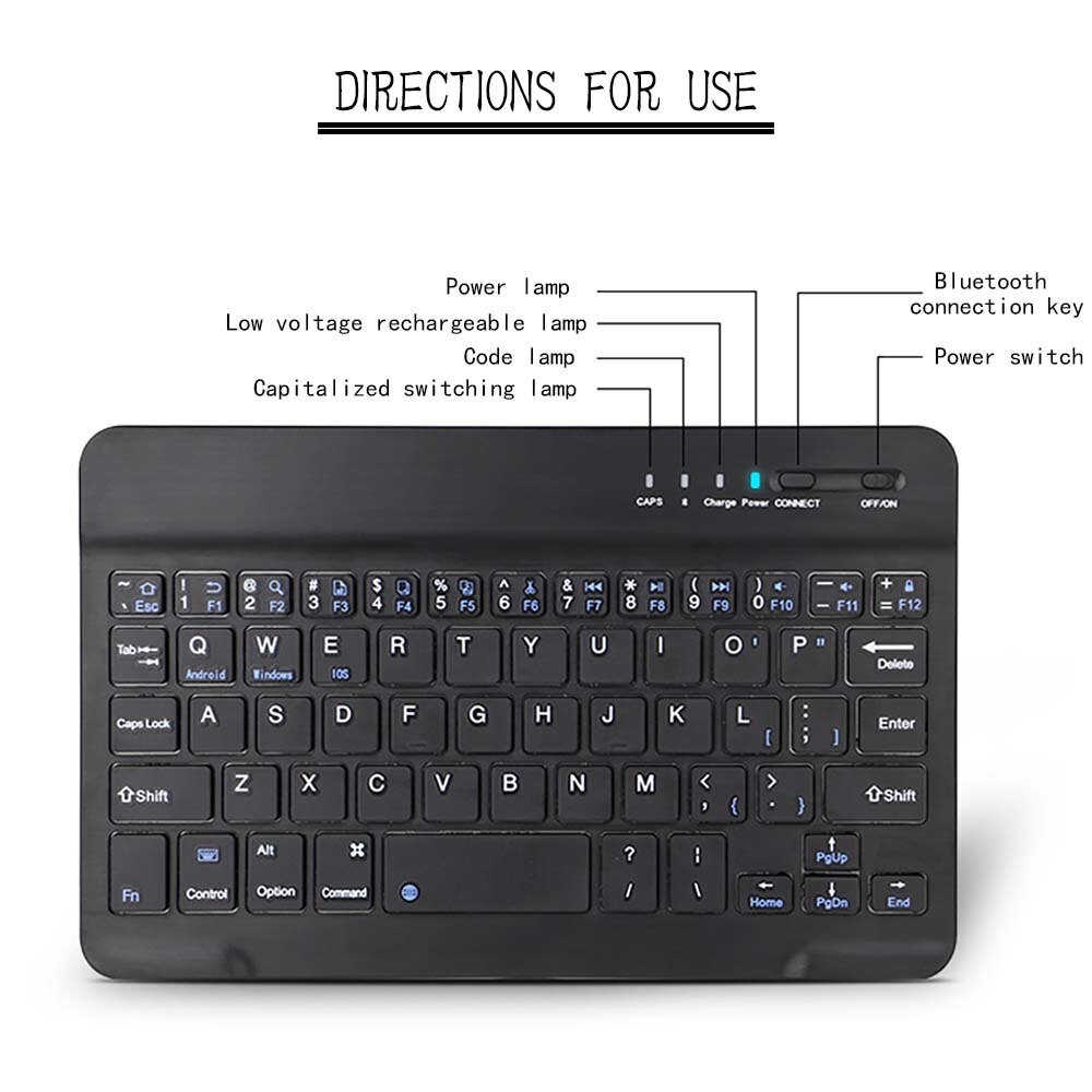 Teclado inalámbrico con Bluetooth para portátil, accesorio recargable para Lenovo Miix 2/Phab/Tab 8/Tab E7/Tab E8/Tab 2/Tab 3/Tab 4, tableta