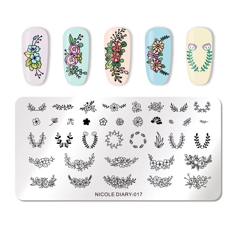 NICOLE DAGBOEK Nail Stempelen Platen Rechthoek Ronde Bloem Grid Plaid Geometrische Afbeelding Print Stencil Nail Template voor Polish Gel
