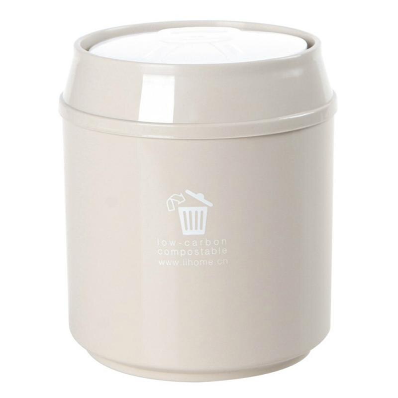 Fashionable Home Desktop Mini Trash Can Table Waste Bins Bathroom Garbage Basket Push-on Household Cleaning Accessories: Khaki