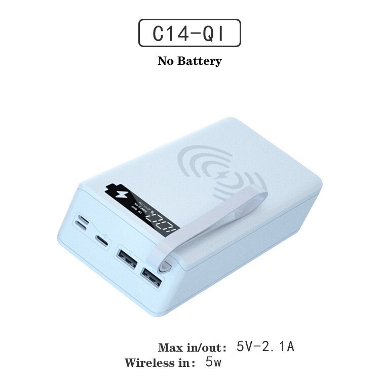 For Type C Micro Lightning 14*18650 Battery Holder Charging Box DIY Power Bank Cover Dual USB Diy Power Bank 18650 Battery Case: C14-White-QI