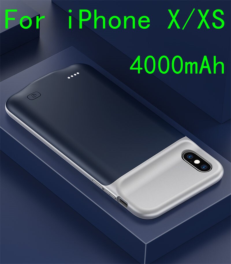 6500 mah slank silikone stødsikker batteriopladeretui til iphone xs max xr x power bank case ekstern pakke backup charger case: Ix-blå