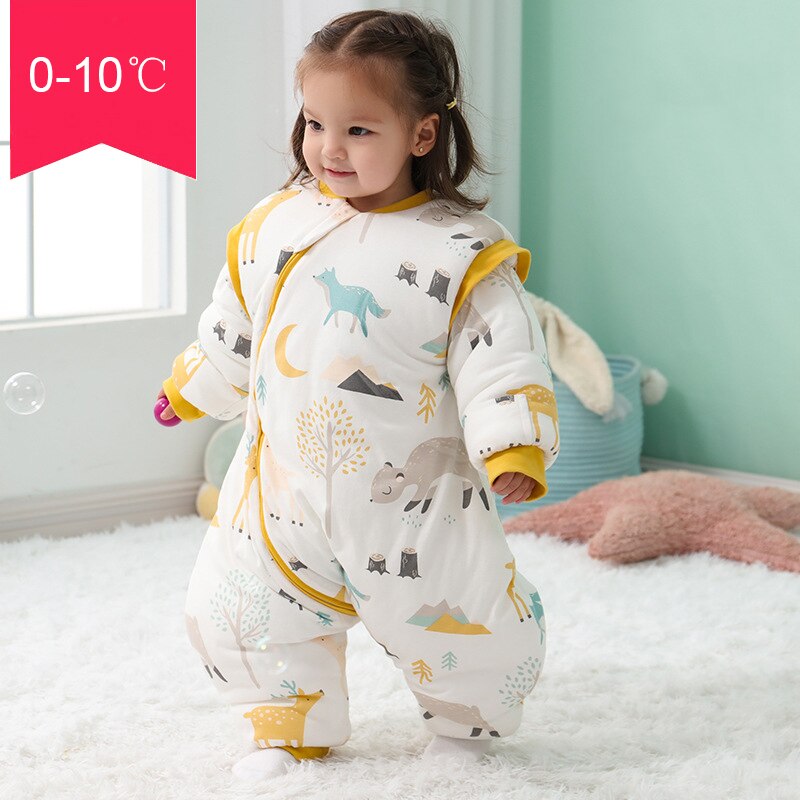 Baby Cartoon Split-legged Sleepsacks With Detachable Sleeves For Boys Girls Children's Sleeping Bag Autumn And Winter Thickened