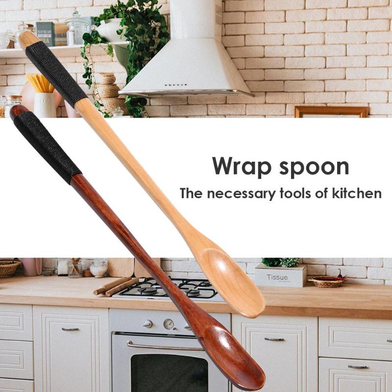 Slim Round Wooden Spoon with Long Handle Winding Spoon Flower Tea Spoon