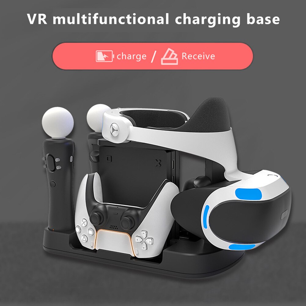 6 in 1 Charging Base for PS5 VR Move Game Controller Charger Stand Dock Station Holder VR Host Helmet Charger