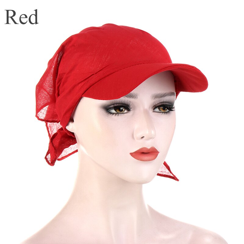 1PC Women Durag Brim Cap Sun Visor with Pre-Tied Turban Caps Head Scarf Hijab Pure Color Muslim Beach Vacation Outdoor: 5