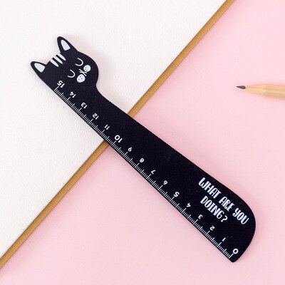 Cute Korean Cat Ruler Student Stationery Wooden 15cm Scale Measuring Ruler Girl Drawing Tool School Office Supplies: Black