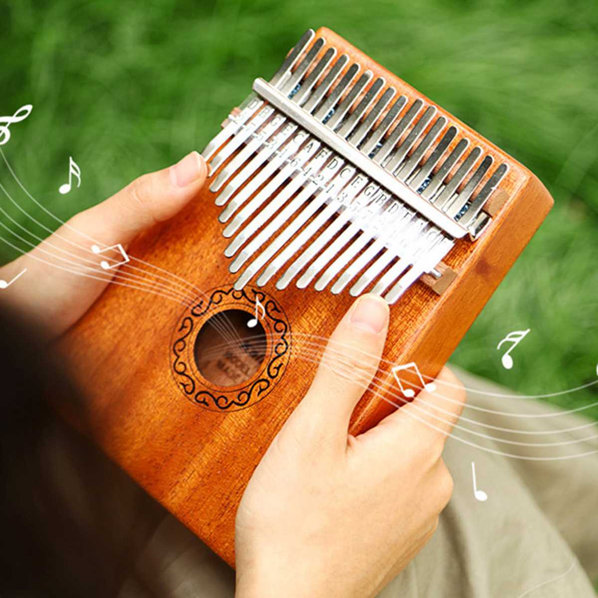 17 Key Thumb Piano Mahogany Wooden Kalimba Keyboard Mbira Body Musical Instrument Thumb Finger Piano with Hammer Kalimba Piano