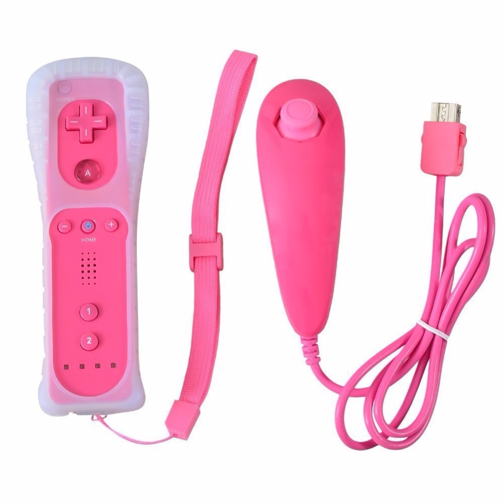 2-in-1 Wireless Remote Controller Joypad With Nunchuk Control For Nintendo Wii Built-in Motion Plus For Wii U Gamepads Joystick: Pink