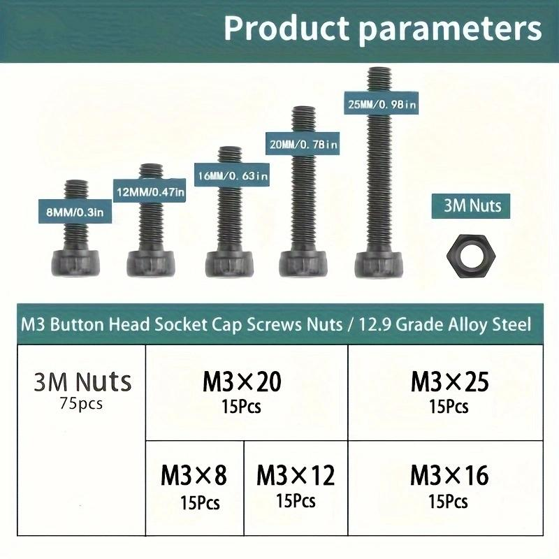 150 Set Van M3 X 8Mm, 12Mm, 16Mm, 20Mm, 25Mm 12.9 Gelegeerd Staal Zeskantbouten En Moeren