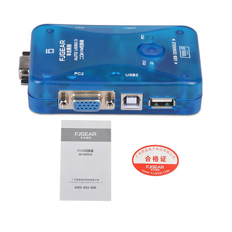 Selector de interruptor automático KVM, 2 puertos USB, dos en uno, interruptor de clave de acceso Vga, 2 puertos, compartir un juego de ratón y teclado, FJ-102UK de visualización