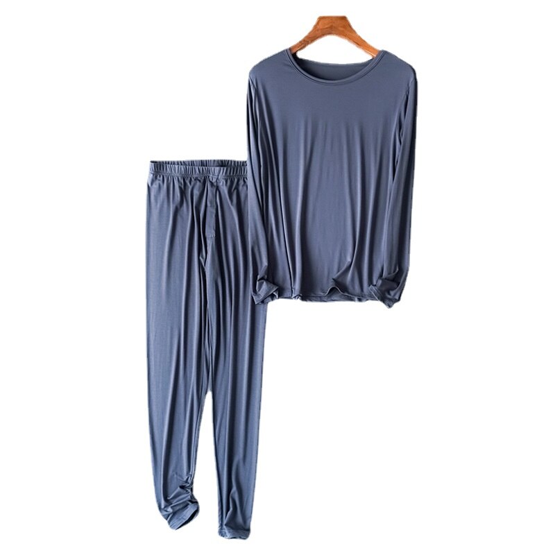 Pyjama en coton Modal pour homme, vêtements de nuit à manches longues, couleur unie, ample, grande taille, tenue de maison, printemps, 95%