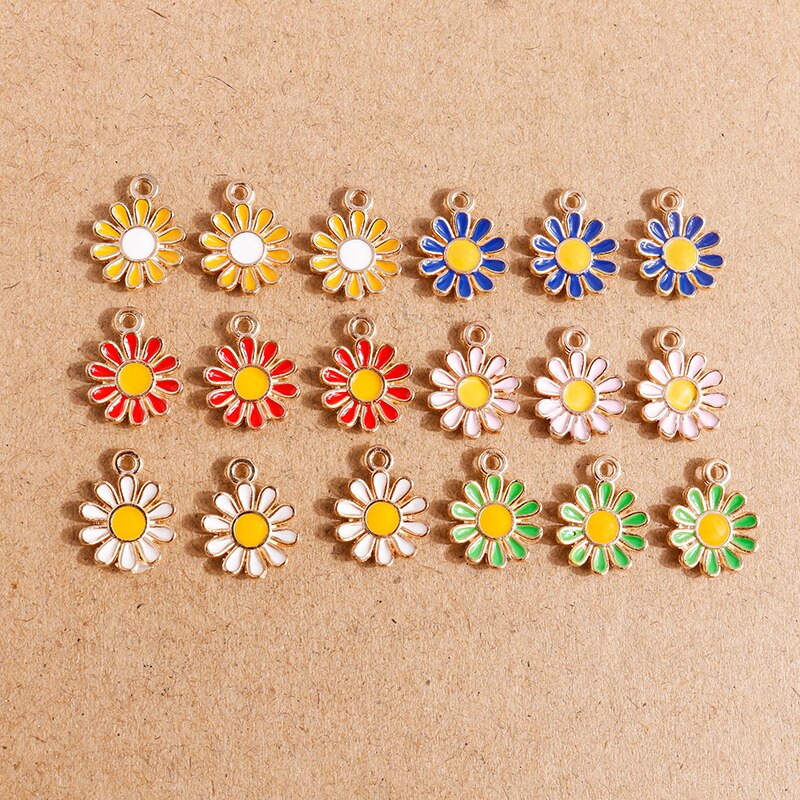 10 Uds. De abalorios de flor Margarita esmaltada, Color caramelo, 11x15mm, para hacer colgantes, collares, pendientes, pulseras, accesorios de joyería DIY: Mix Color