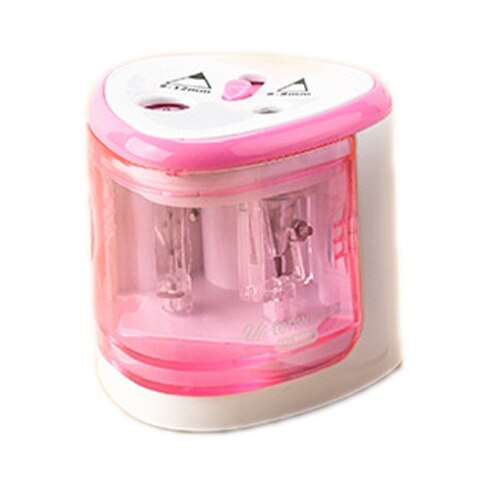 Electric Two Holes Pencil Sharpener Desktop Student Automatic Pencil Sharpeners for Art Painting Stationery Supplies: Pink