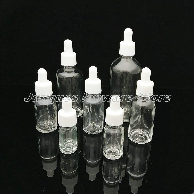 10 Stuks 5Ml Tot 100Ml Transparant Glas Druppelaar Flessen Met Witte Dop Voor Lab Essentiële Olie Parfum Sample fles Aromatherapie