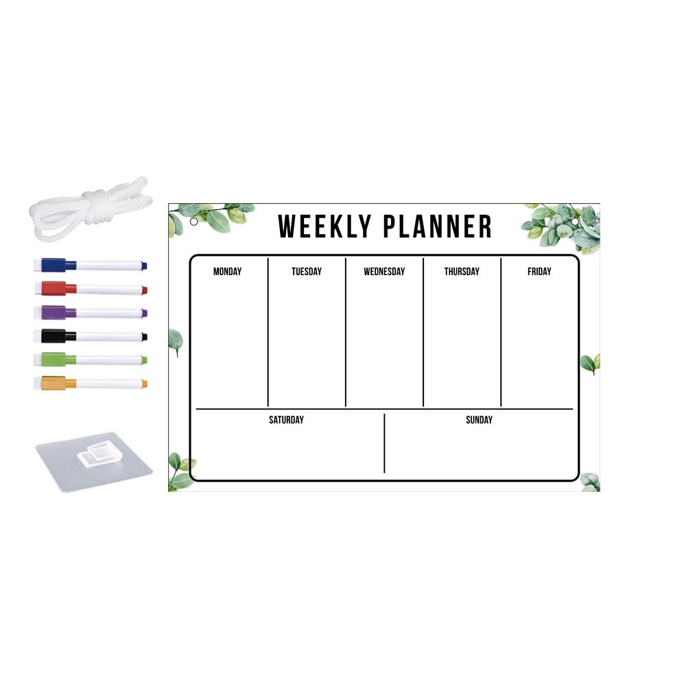 mit 6 Stiften, Acryl-Notiztafel, transparent, wiederverwendbar, Kühlschrank, Kalender, rahmenlos, zum Aufhängen, Notiztafel-Set, Kühlschrank: YELLOW