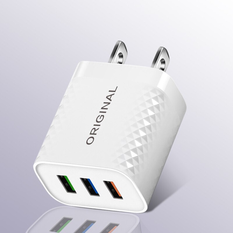 Carregador usb carga rápida 2.4a 3 portas carregadores do telefone móvel carregamento rápido para iphone samsung xiaomi huawei tablet adaptador de parede: white US