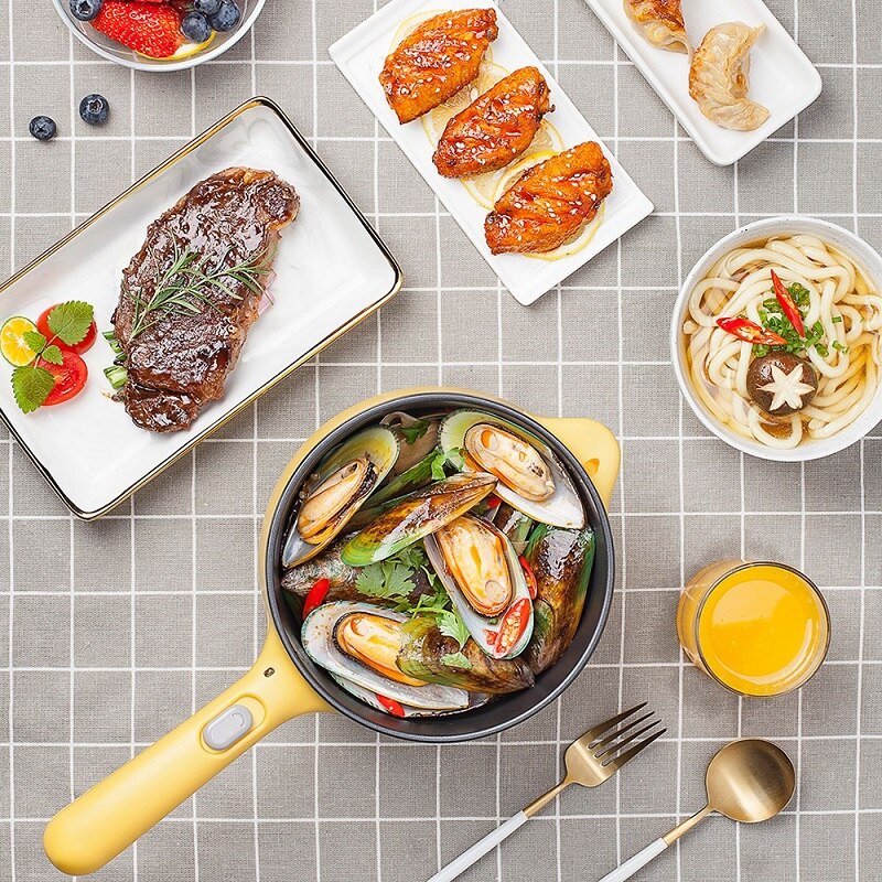 220V Electric Multi Cooker Portable Household 1.2L Non-stick Electric Frying Pot Mini Steaming Cooking Machine For Hotel Travel