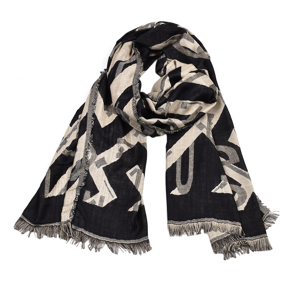 Showersmile herr halsduk brevtryck vinterscarf herr tofs pashmina svart marinröd herrmärke halsdukar: Svart
