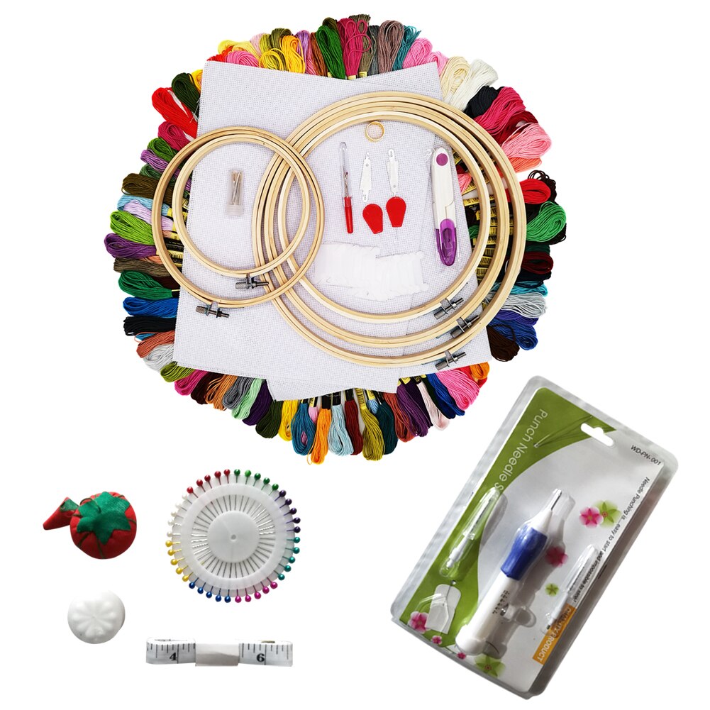 DIY Cross Stitch Circles Set Needle Threads Embroidery Sewing Crafts Tools Kit for Household Needlework Decoration: 100 Colors