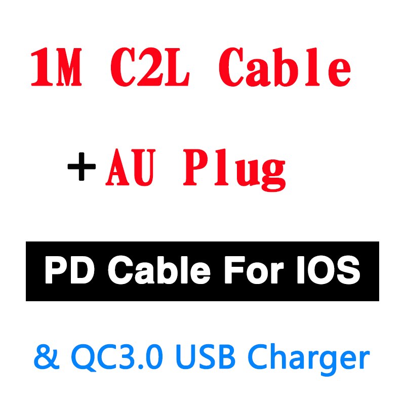 USB fast charge plug PD 5V3A 9V2A QC3.0 Mobile phone tablet charge cable For UK/AU/US/EU For iPhone/Type-C 20W Office charger: AU C2L