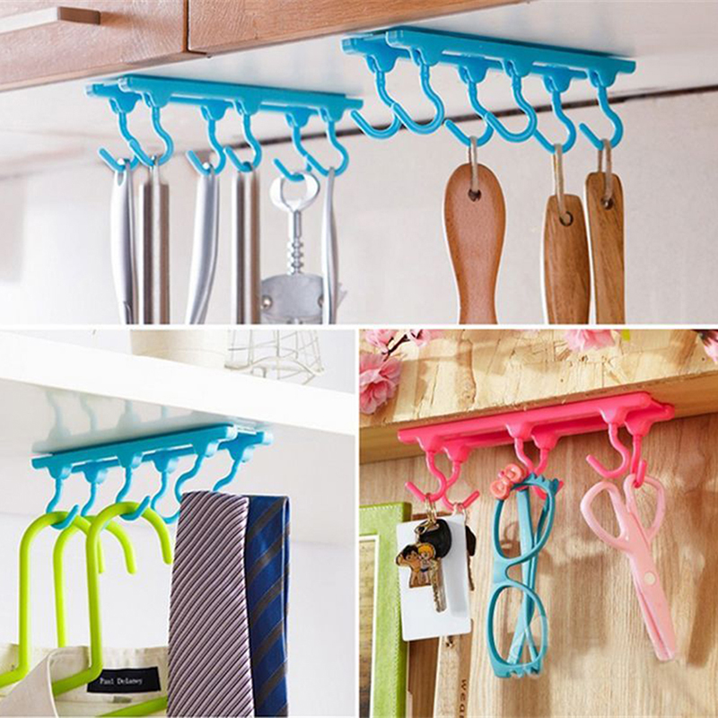 MOONBIFFY Kitchen Rack Holder Hook Ceiling Wall Cabinet Hanging Storage Organizer Holder Parallel Hanger Bathroom Shelves: rose Red
