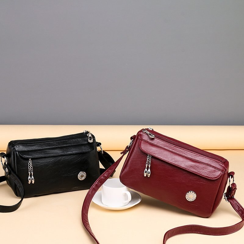 Famous Brand Casual Solid Color PU Leather Crossbody Bags for Women Ladies Shoulder Bag