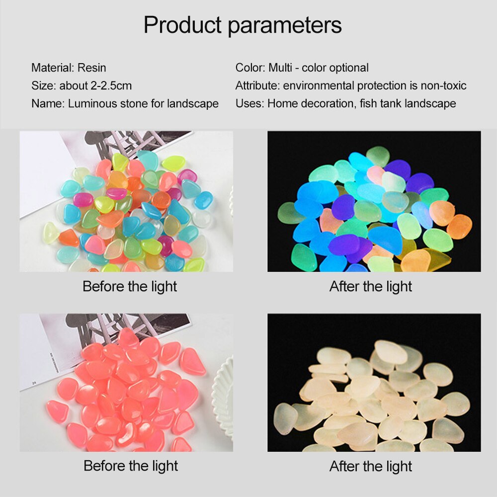 100 stuks lichtgevende stenen tuinlandschapsversiering aquarium aquariumdecoratie kunststenen lichtgevende kiezels