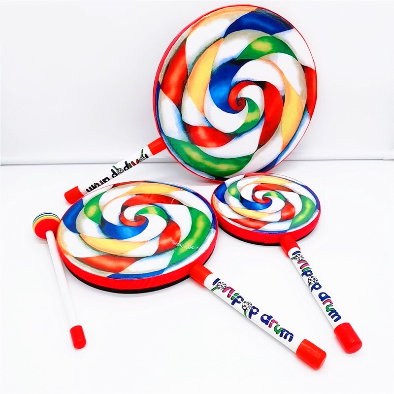 Orff Instruments Lollipop Drums 6/8/10 Inch Three Size Dance Props Percussion Instruments Hand Drum Preschool Education Toys: 3 size in all