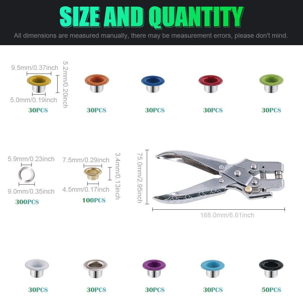 500 Sets Grommet Kit,Grommet Setting Tool Metal Eyelets Set with Install Tool Kit in Storage Box ,Leather Crafts DIY Projects