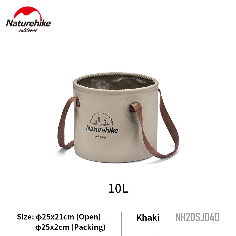 Naturehike 10L/20L draussen Falten Runde Eimer PVC Gittergewebe Tuch Camping Angeln Reise Tragbare Wasser Becken Lebensmittel Lagerung Fass: khaki-S