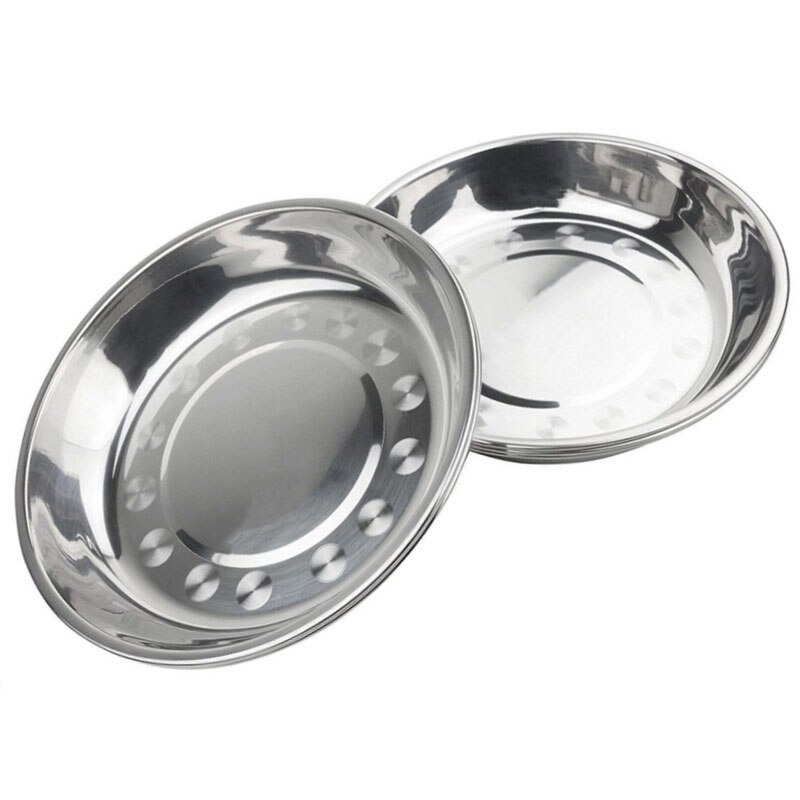 steel Dinner Plates Restaurant Gold Serving Tray Round Dessert Cake Snack Dishes Silver Storage Plate Korean Cutlery