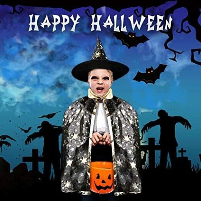 Halloween Mantel Kinderen Prestaties Kostuum Kleine Tovenaar Vijf-sterren Heks Mantel Cosplay Pak Hoed O1U7