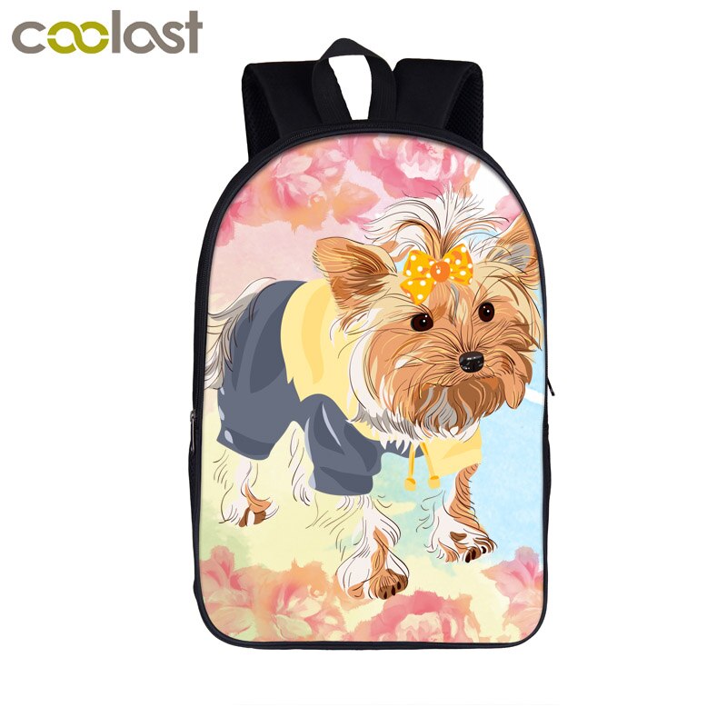 cute Yorkshire Terrier dog print backpack women rucksack children school bags for teenager girls daypack kids bookbag: 16xchongwu31