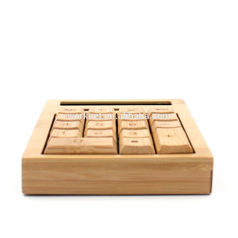 Christmas handmade 12 digits solar powered desktop bamboo wooden calculator 18 keys wood solar calculator