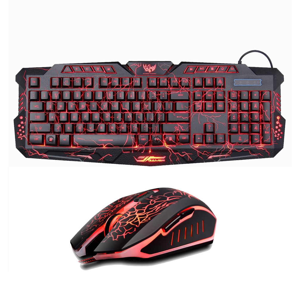 hinterleuchtet Russisch/Englisch Spielen Tastatur + Riss Spielen Maus 6 Tasten Atmen Licht Bunte Mäbenutzen