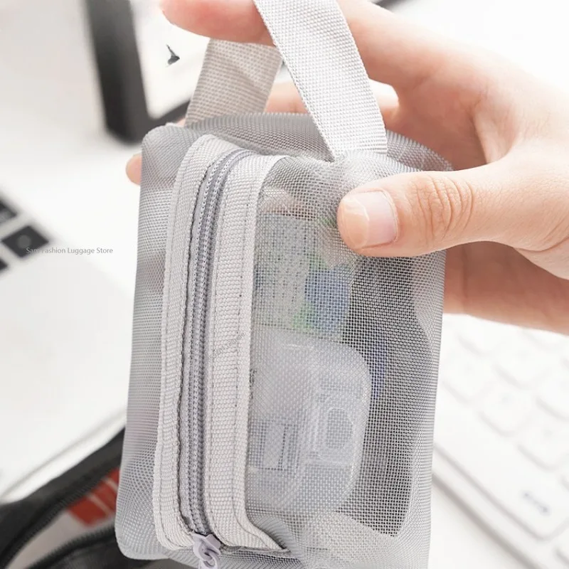 Multipurpose Breathable Square Mesh Storage Pouch Lightweight Mini Wash Bag Mini Zipper Coin Purse Large Capacity Coin Purse