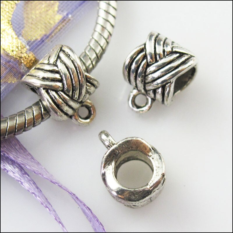 18Pcs Tibetan Silver Knot Bail Bead Fit Bracelet Charms Connectors 8x11.5mm