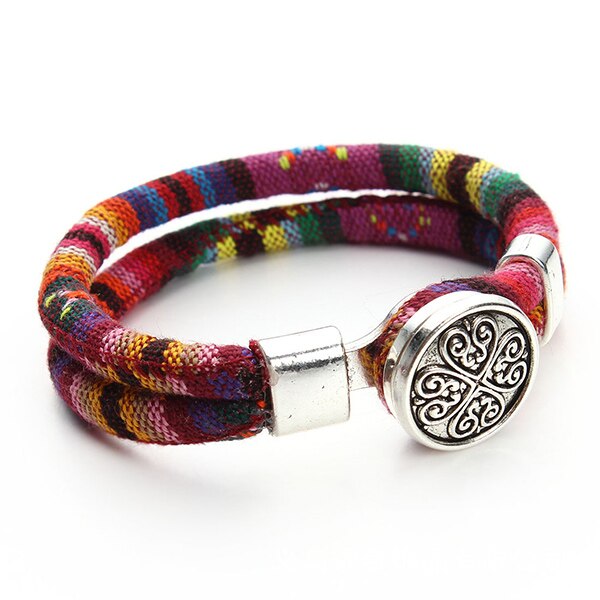Bohemian Boho Druckknopf Armband für Frauen Multicolor Baumwolle Schnüre Tibetischen Silber Ethnische Charme Blume Armband Pulseras Mujer: B053S105