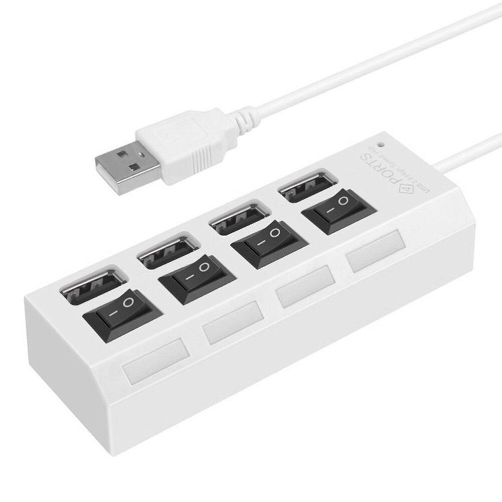 Multi USB Hub 480Mbps USB 2.0 Adapter High Speed Expander Splitter with Switch for Household Computer Accessories: 4 Port-White