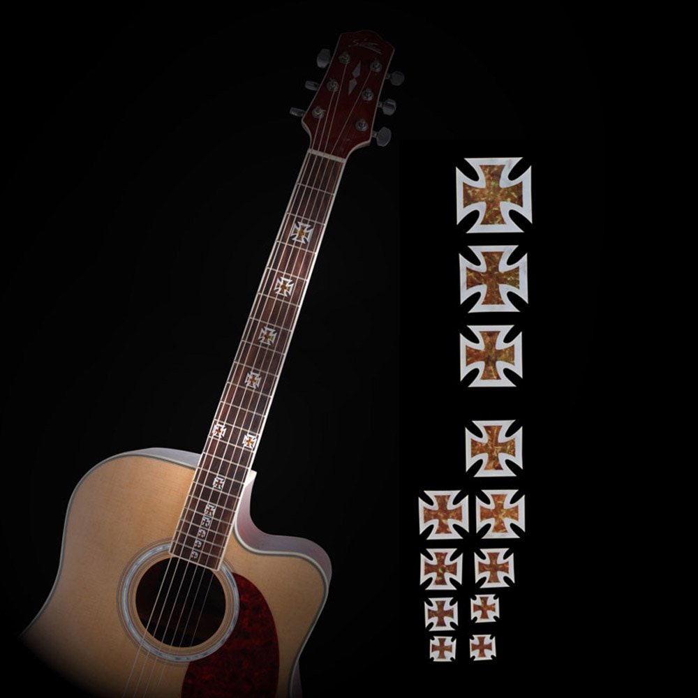 Guitar Cross Inlay Decals Sticker Fretboard Markers Crucifix Shape for Electric Acoustic Classical Guitar Bass Ukulele Decorate