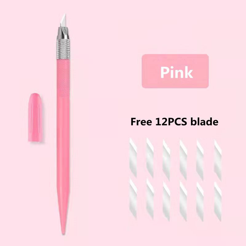 6 colors cutting pen knife cutting paper knife art utility knife express box knife paper cutter art carving knife handmade: pink