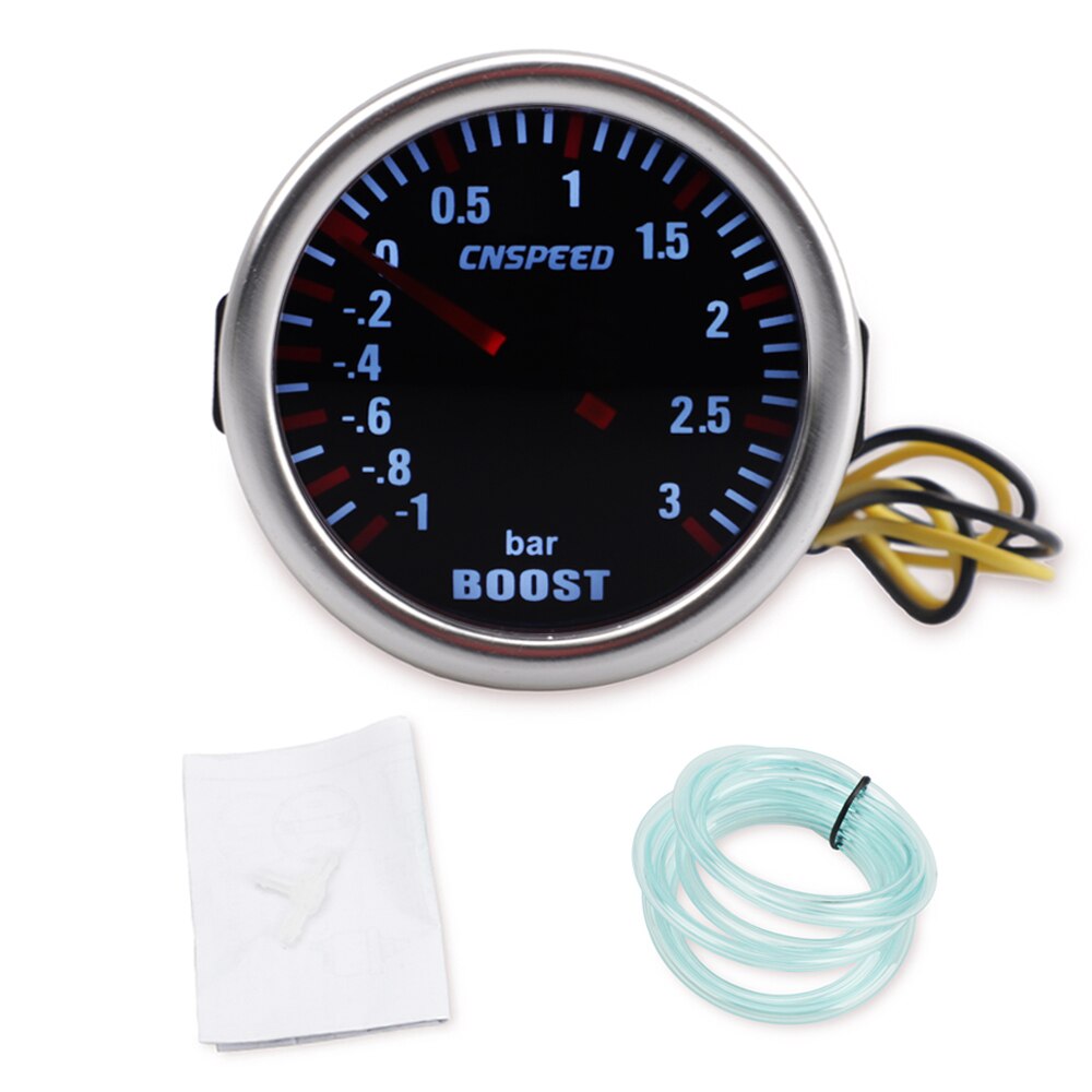 CNSPEED Auto Car Turbo Boost Gauge -1~0~3 BAR 2" 52mm Universal Smoke Len 12V Pointer Turbo Boost Bar Meter Digital White LED