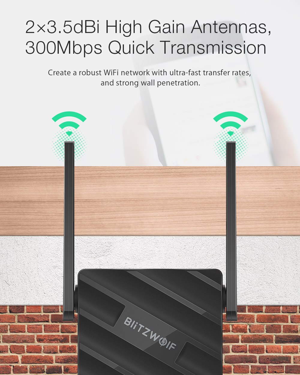 BlitzWolf BW-Netz2 kabellos Verstärker 300Mbps kabellos Palette Verlängerung Unterstützt 64 Geräte Tragbare WiFi Signal Verstärker Booster