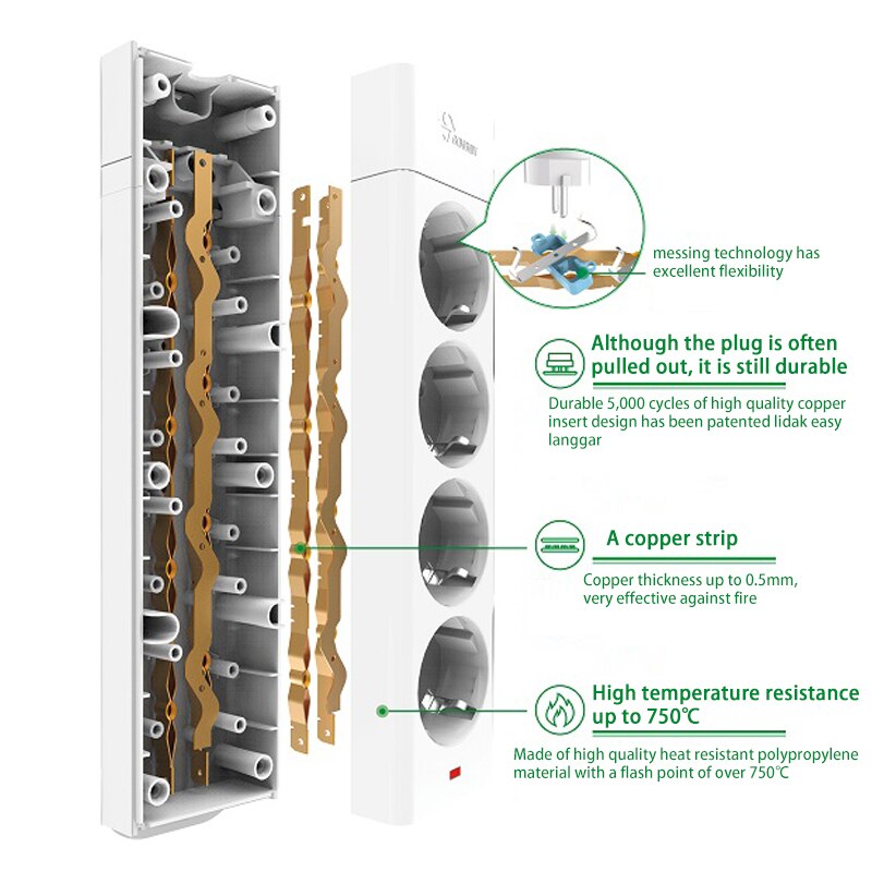 Bull Pop Socket Eu Plug Power Strip 3M Elektrische Socket Eu Plug Extension Socket Eu Power Strip 250V 10A 2500W Veiligheid Socket