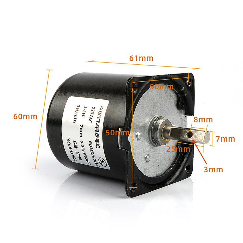Baixa Velocidade Micro AC 220V 60 60KTYZ Ímã Permanente Motor Síncrono Motor Da Engrenagem 1 2.5 5 10 15 20 30 50 60 80 110 rpm