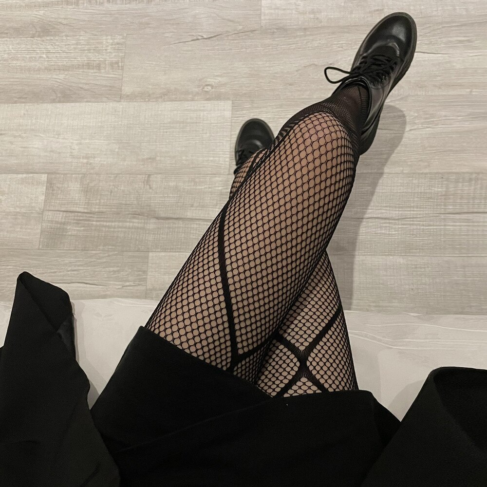 Gothic Tights Women Leggings Lolita Diamond Grid Pattern Hollow Mesh Stockings Japanese Bottomed Pantyhose Black Stocking