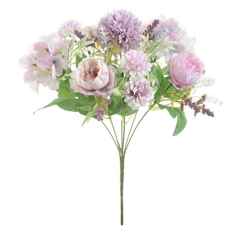 1pc kunstige blomster silke kamelia pæon mini bryllupsblomst buket hortensia til hjemmefest dekoration indendørs: Violet -b3
