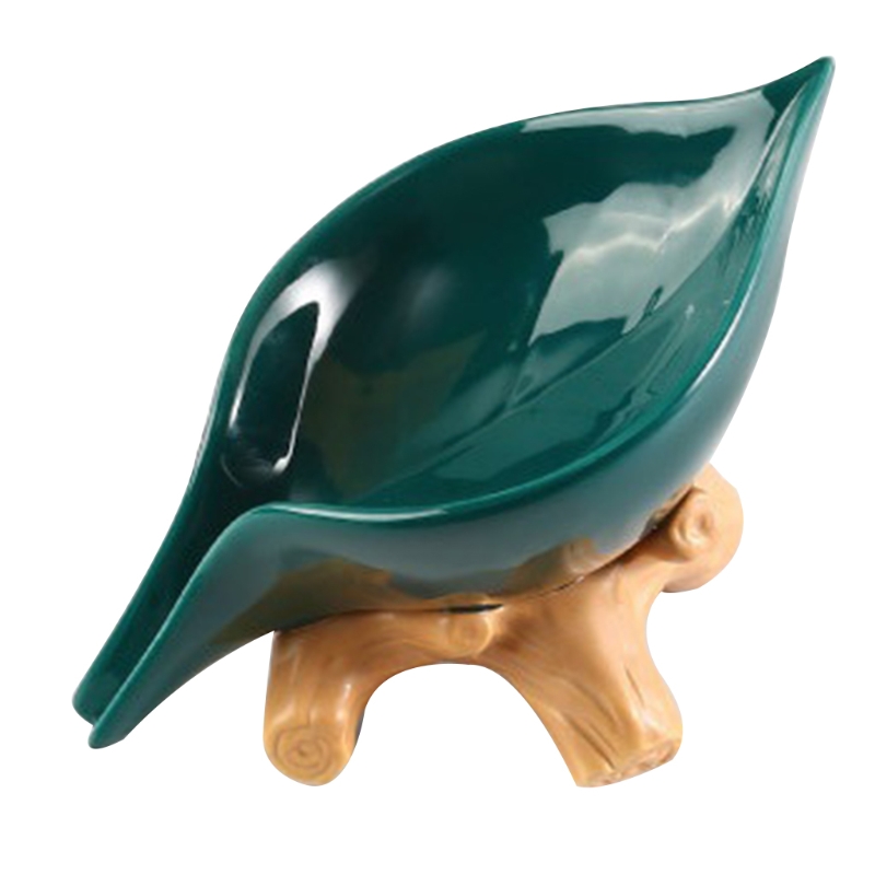 Jabonera creativa con hojas de cerámica para el hogar, soporte de drenaje nórdico para el baño, contenedor de jabón para la cola: green