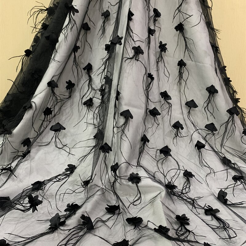 Tessuto Africano Pizzo Ricamato Con Fiori Rosa – 5 Yards (457 Cm) Di Tessuto Net In Poliestere Per Abiti Da Festa E Sposa